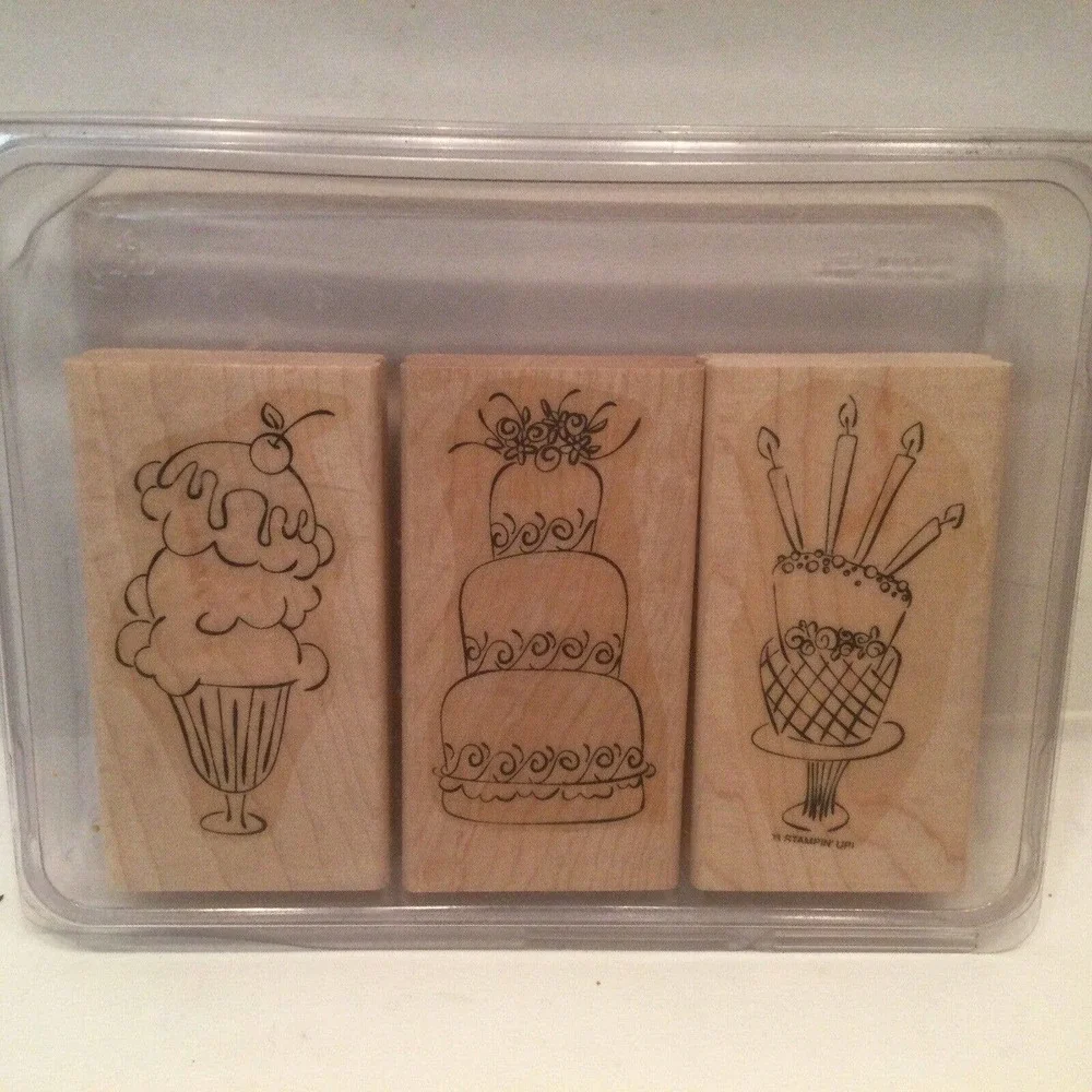 Stampin Up Sweet Treats Set of 3 Mounted Rubber Wood Ready to Use Cake Ice Cream